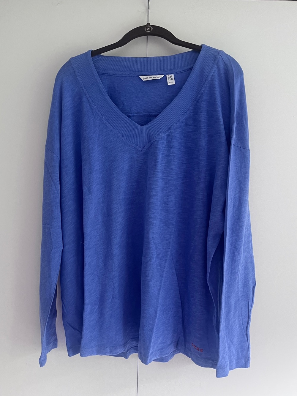 Peace Love World Women's V-Neck Long Sleeve Sweater - Periwinkle Blue